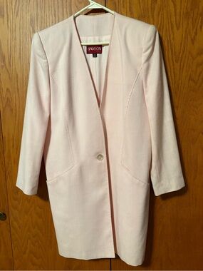 Vintage 80s Sasson Pastel Pink Collarless Longline Blazer Jacket - Size 12